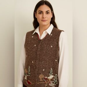 Vintage / Retro - NORTHERN REFLECTION Winter Scene Zipper Sweater Vest. XL